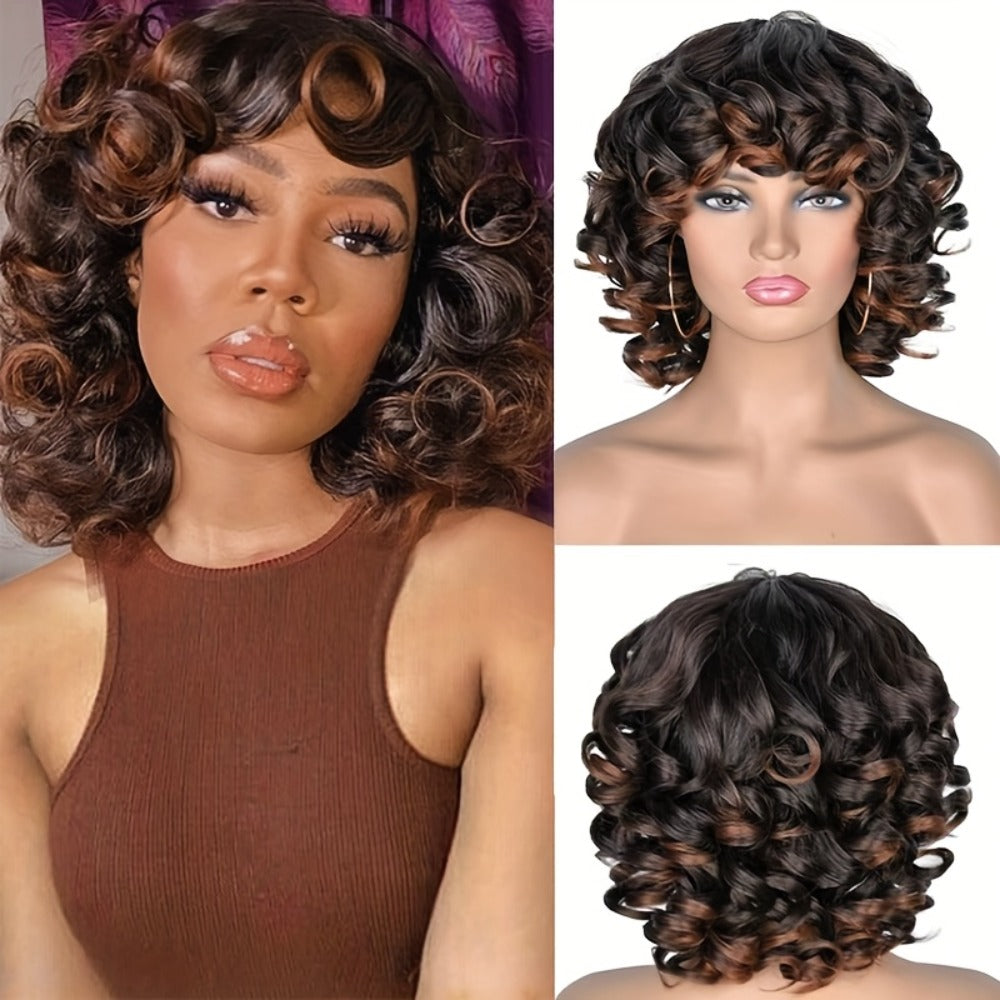 Synthetic Wig 14-Inch Kinky Curly Afro with Bangs in Black, Black-Brown or Golden 33/27 for Daily Style — image 2