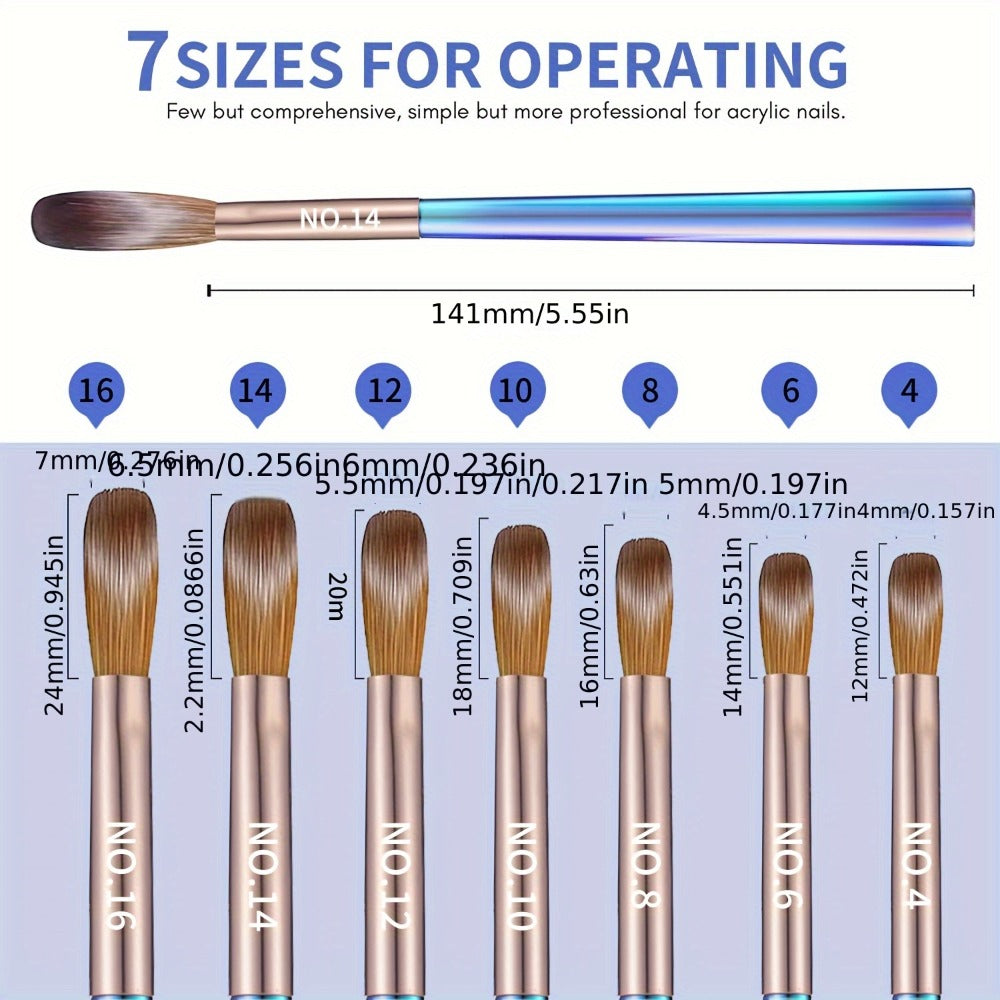 Nail Art Brush Set 7Pcs Aurora Blue Handle – Professional Acrylic Gel UV Nail Painting Brushes for Sculpting Dotting Liner Dr