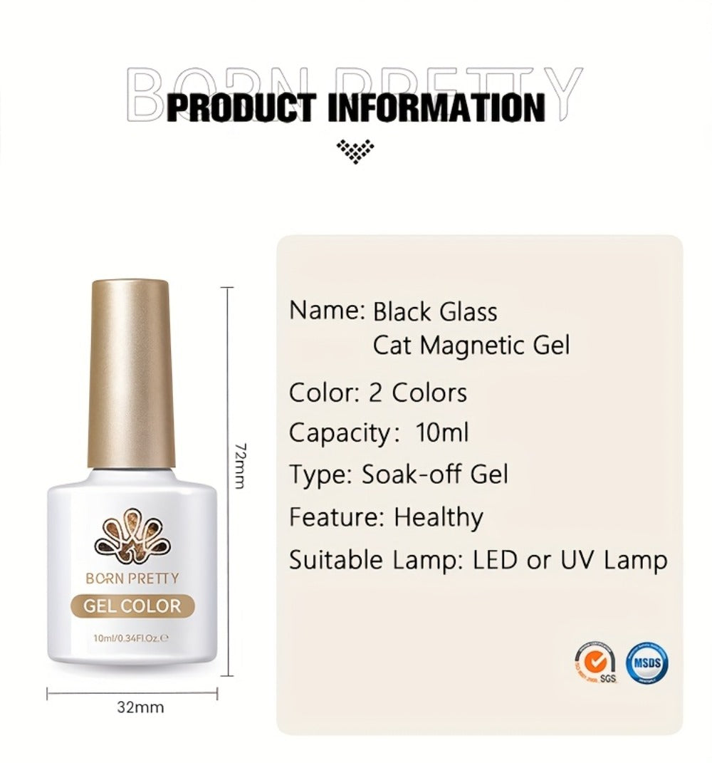 Gel Nail Polish in 10ml Black Magnetic Cat-Eye with Glass-Bead Shimmer, BGC01 or MY49 for Shimmer Art — image 14