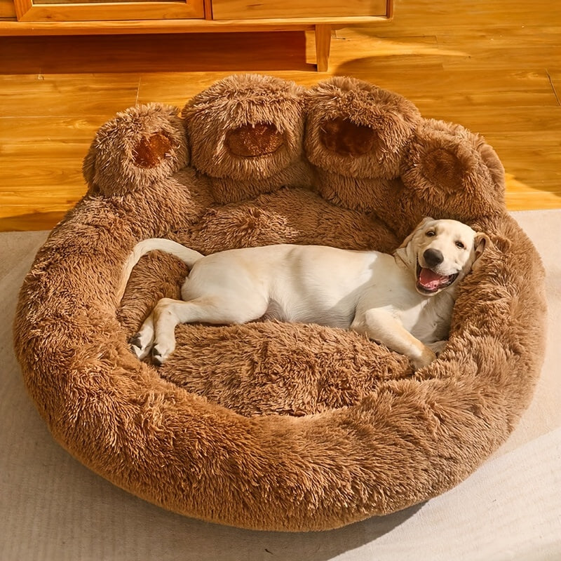 Bear-Paw Round Plush Pet Bed in Coffee, Pink or Gray with Four Weight-Labeled Size Options — image 25