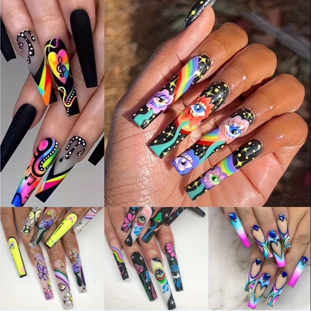 120-Piece Extra-Long Press On Nails Set in Five Boxes with Cosmic and Floral Designs — image 6