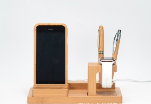 Bamboo Wood Phone & Apple Watch Charging Stand - Multi-Function Desktop Holder