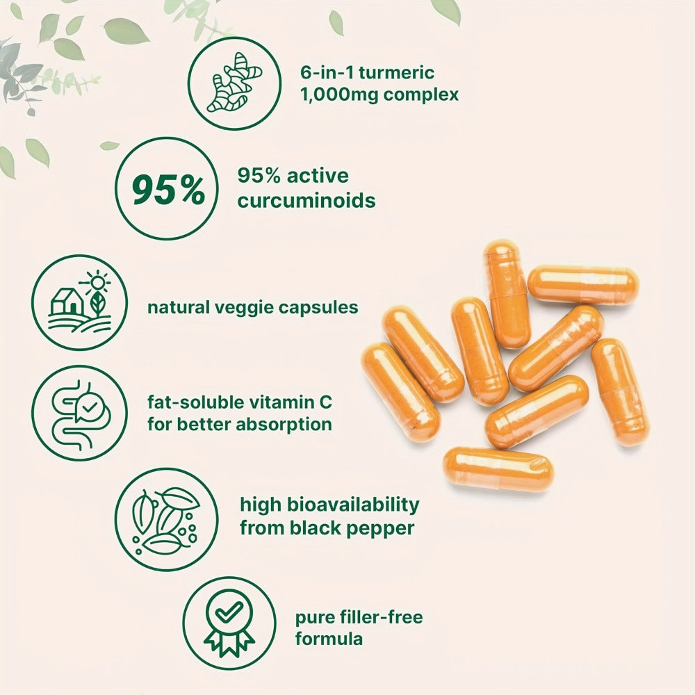Herbal Supplement Turmeric Curcumin 1000mg per Serving with Ginger Black Pepper Bee Propolis, 120 Vegetarian Capsules — image
