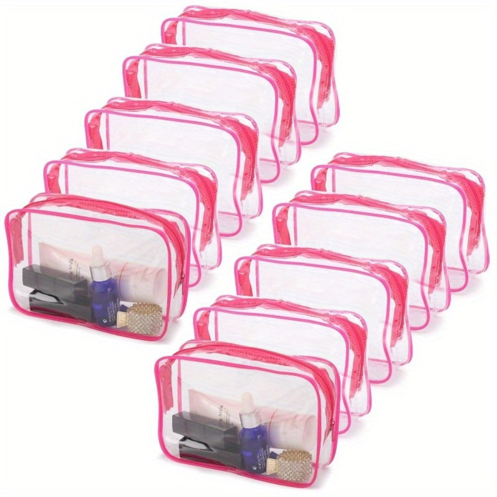 Clear PVC Makeup Bag Set 10 Pcs Transparent Waterproof Cosmetic Bags Reinforced Zipper TSA Approved Travel Toiletry Organizer