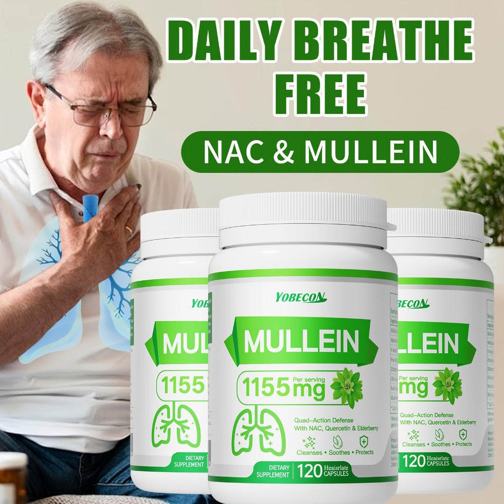 Mullein Lung Cleanse Capsules with NAC 45000mg – Mucus Removal, Dry Cough Relief & Respiratory Support Supplement for Women &