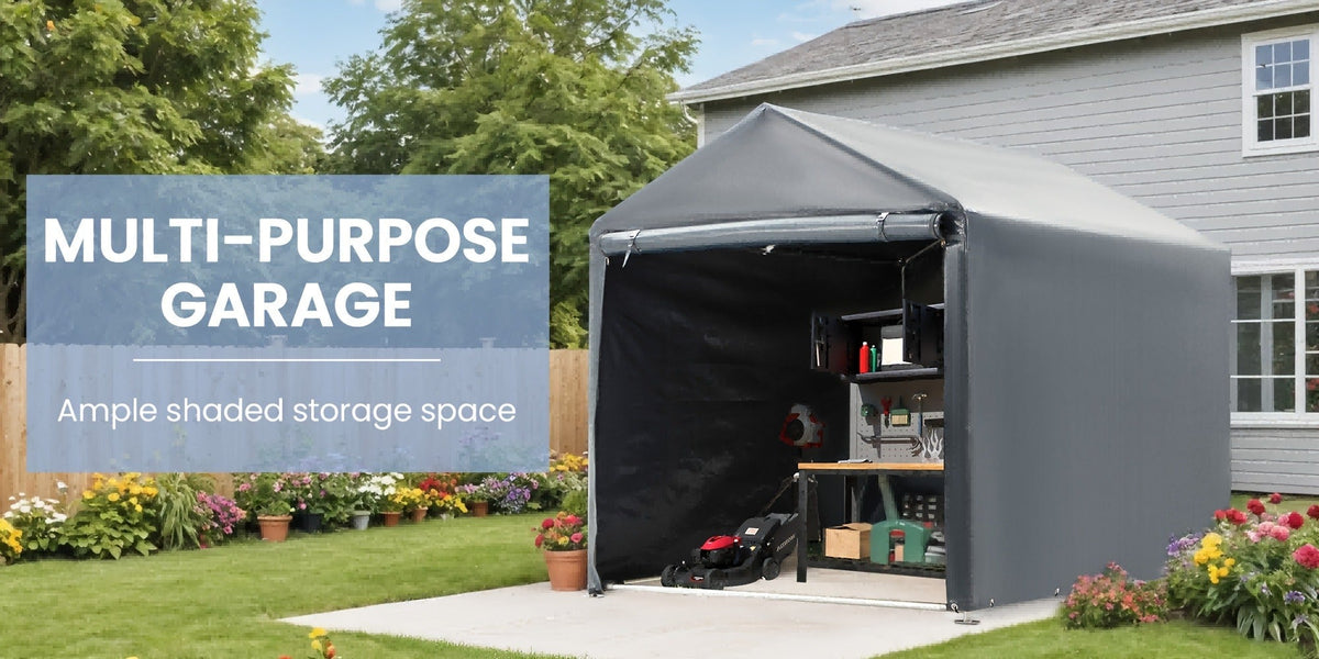 Portable PE-Tarpaulin Outdoor Storage Shelter with Steel Frame in 5 x 7.2 Ft or 6.3 x 8 Ft Sizes — image 13
