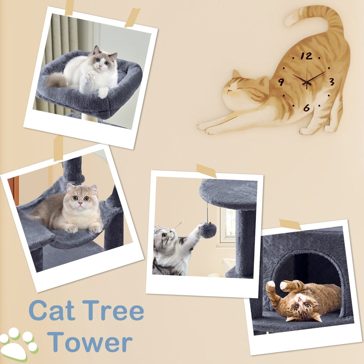Multi-Level 44in Cat Tower with Enclosed Condo, Hammock, Round Platforms and Sisal-Wrapped Posts — image 14