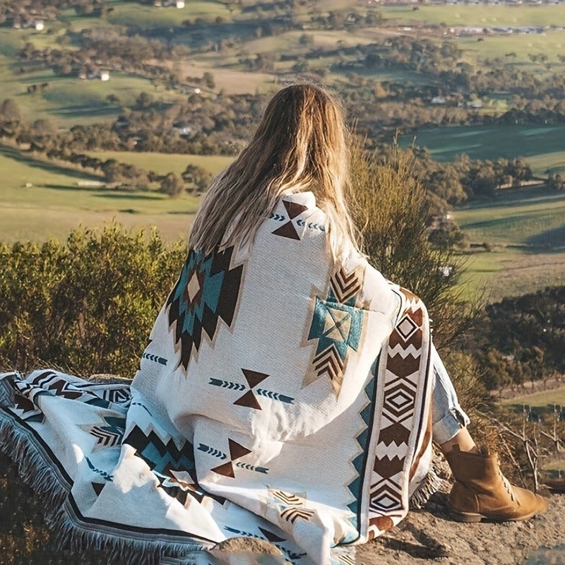 Woven Picnic Blanket with Cream Geometric Bohemian Pattern and 35.43 x 70.86 or 51.18 x 70.86-Inch Sizes — image 15