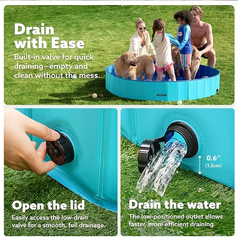 Foldable Dog Pool, Portable Hard Plastic Pet & Kids Swimming Pool, Anti-Slip Collapsible Bathtub for Indoor Outdoor Backyard 