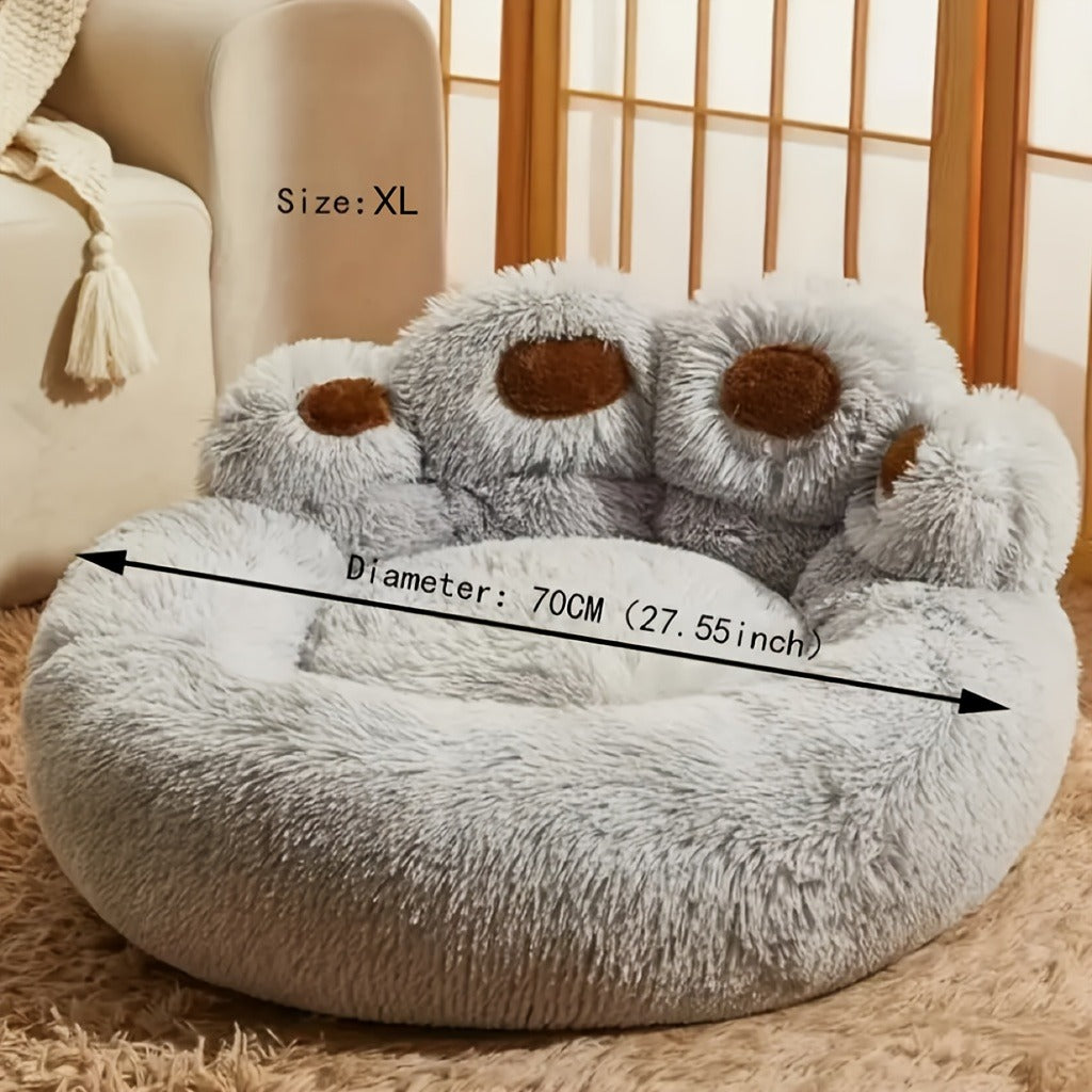 Bear-Paw Round Plush Pet Bed in Coffee, Pink or Gray with Four Weight-Labeled Size Options — image 24