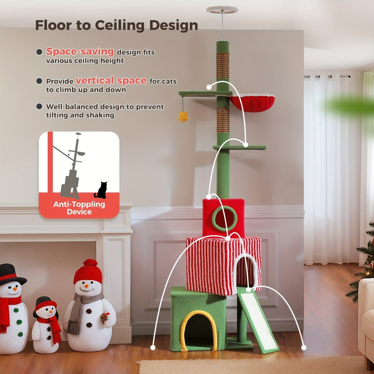 90-107.9-Inch Floor-to-Ceiling Cat Tree with Four Platforms, Tension Post and Five Style Options — image 22
