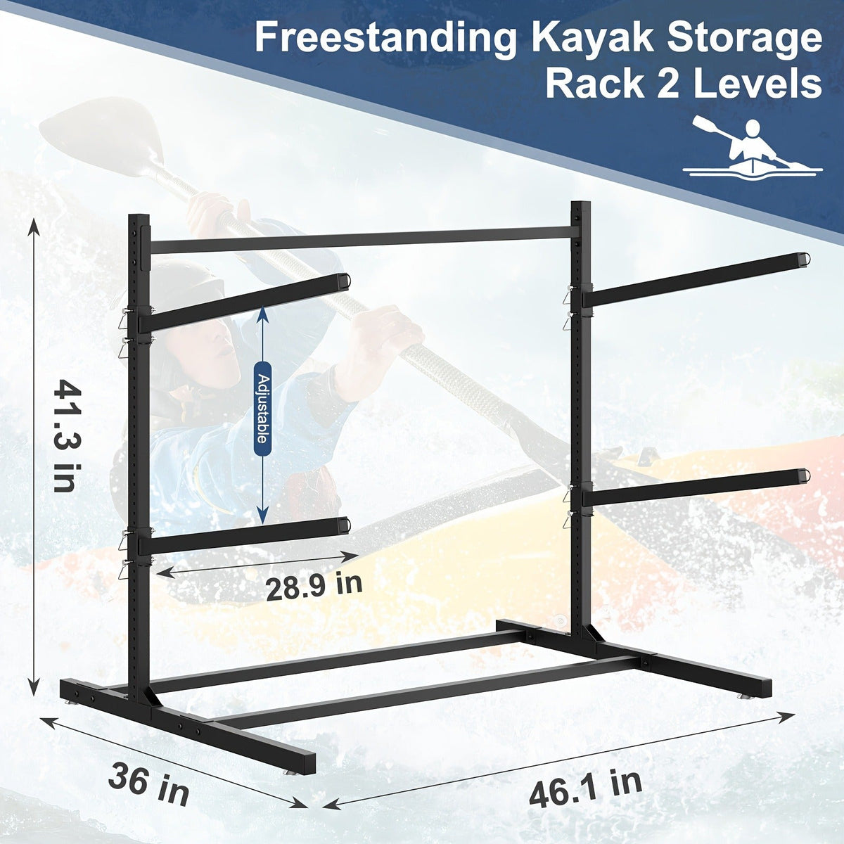 Kayak Storage Rack, Adjustable Stand for SUP, Canoe & Paddle Board, Wall, Dock & Freestanding, 400 lbs Capacity — image 15