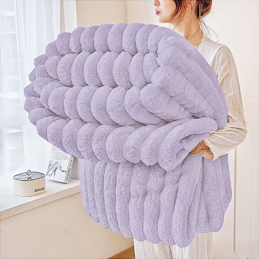 Fleece Blanket Double-Sided 3D Faux Rabbit Fur Throw – Ultra-Soft Thick 300-350g/m² for Home, Office, Travel & Camping — imag
