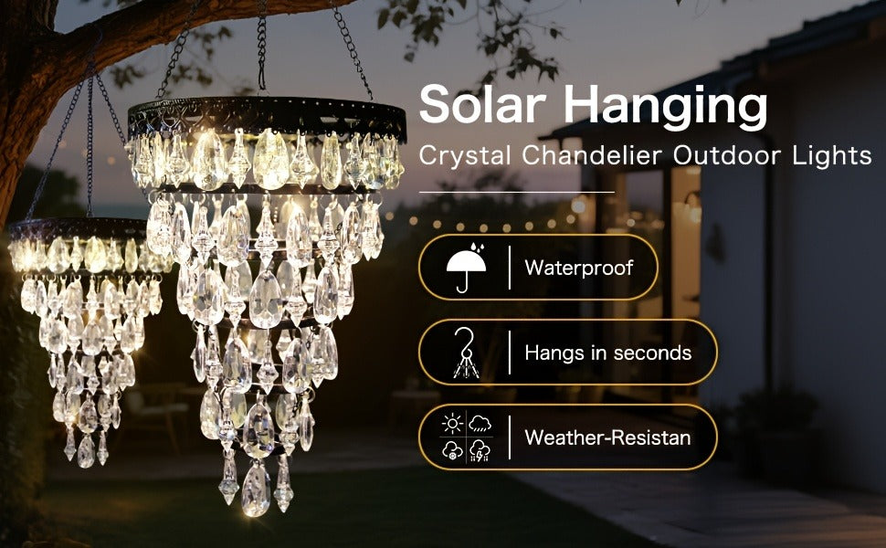 Solar Outdoor Lights 54-LED Hanging Crystal Chandelier in 6-Tier, Oval or Round Style for Gazebo Decor — image 13