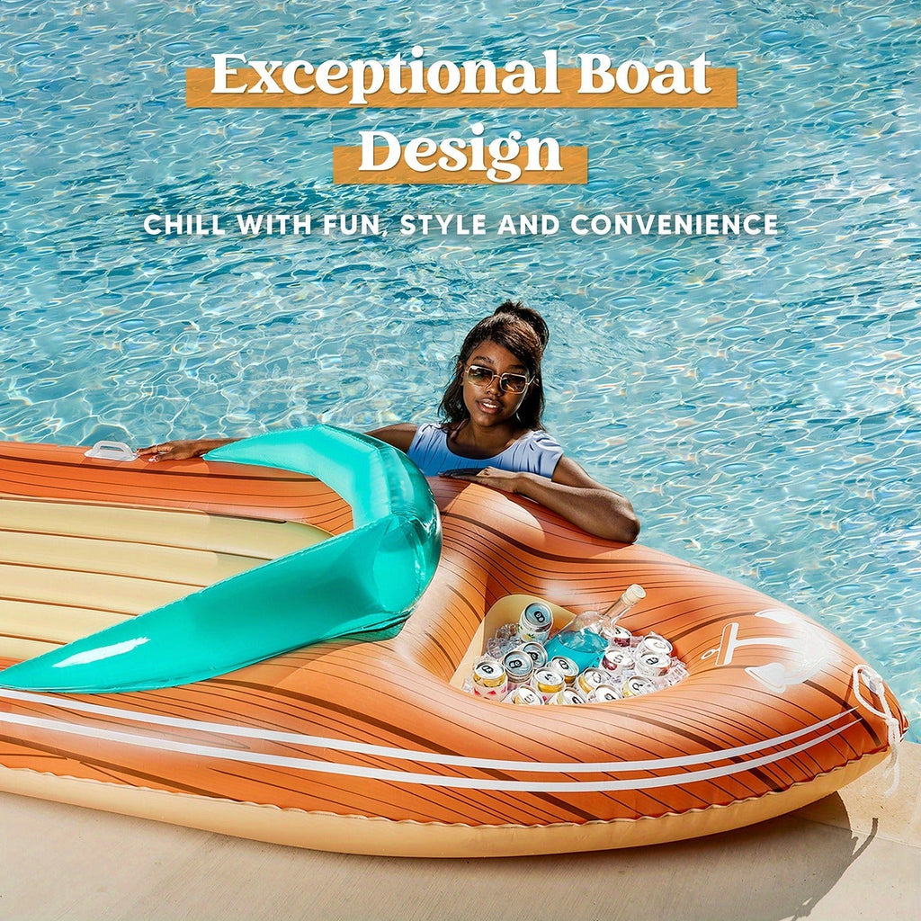 Pool Float Boat-Shaped Two-Person Raft, Over Eight Feet with Built-In Cooler, Two Handles and Tow Point — image 14