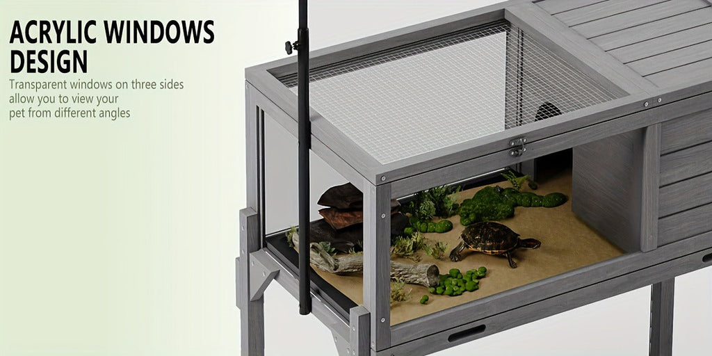 Large Tortoise Habitat Turtle Cage Enclosure with Detachable Legs Removable Roof Ramp Lamp Holder Indoor Outdoor — image 15