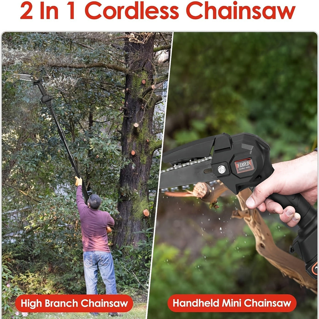 Cordless 4- and 6-Inch Pole Saw with Three Extension Sections, 90° Head, Two Batteries and Two Colors — image 4
