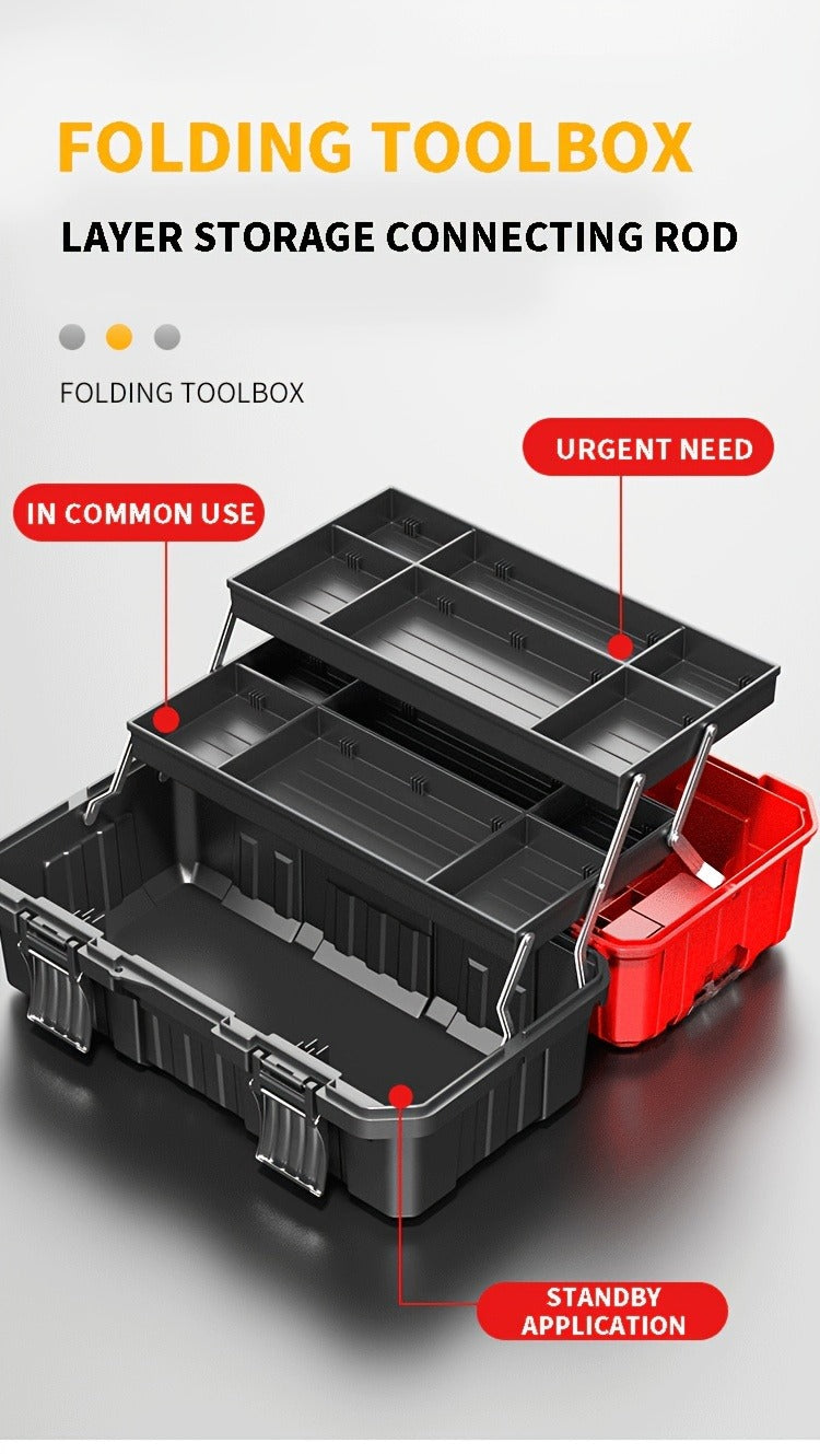 Portable Toolbox Organizer with Tray & Dividers – 17/21 Inch Heavy-Duty 3-Layer Folding Tool Storage Box for Home, Garage & W