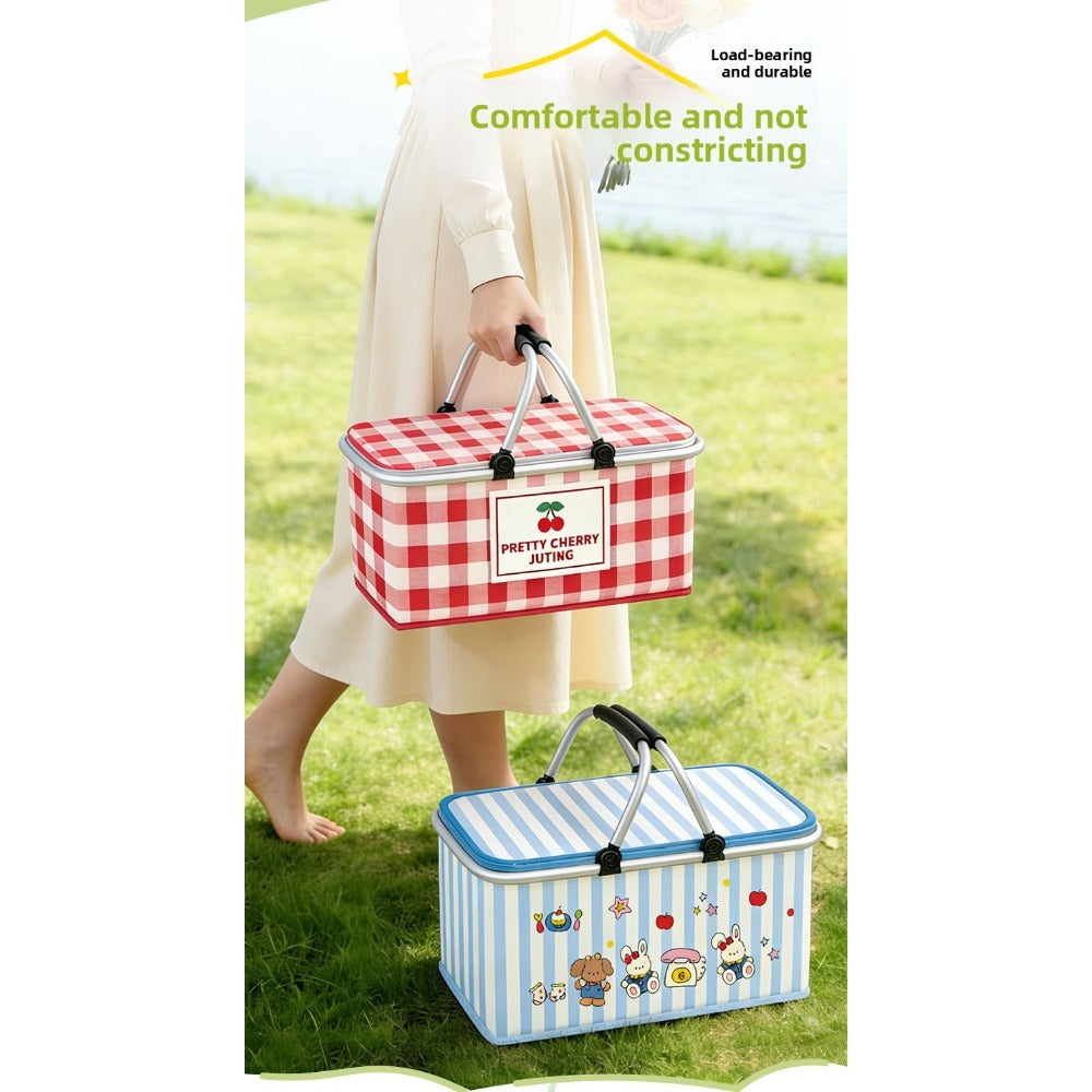 Insulated Picnic Box with Aluminum Frame – Collapsible Thermal Camping Storage Basket for Outdoor Picnic, BBQ — image 17