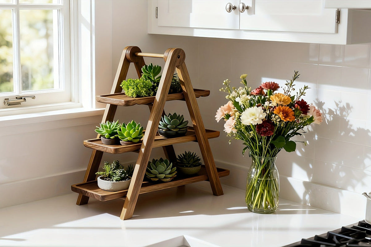 Cake Stand 3 Tier Wooden Serving Tray Farmhouse Dessert Display Cupcake Tower Bread Basket Collapsible Tiered Platter for Wed