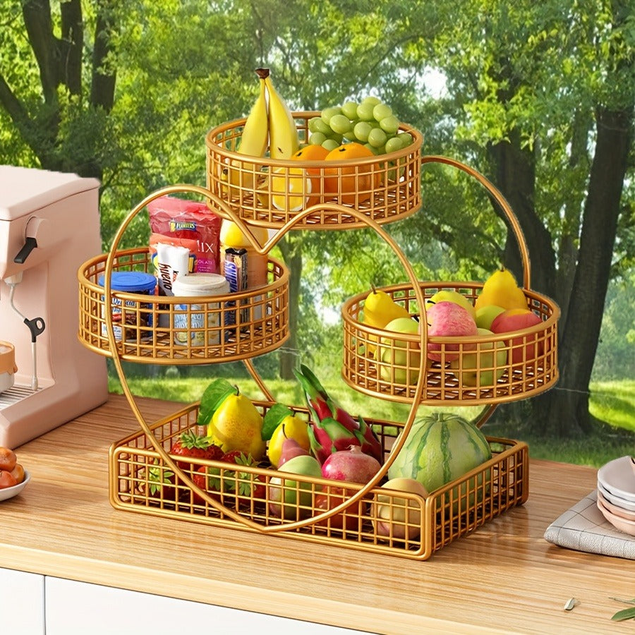Three-Tier Gold-Tone Wire Fruit Basket with Three Round Bowls and Rectangular Countertop Base — image 14