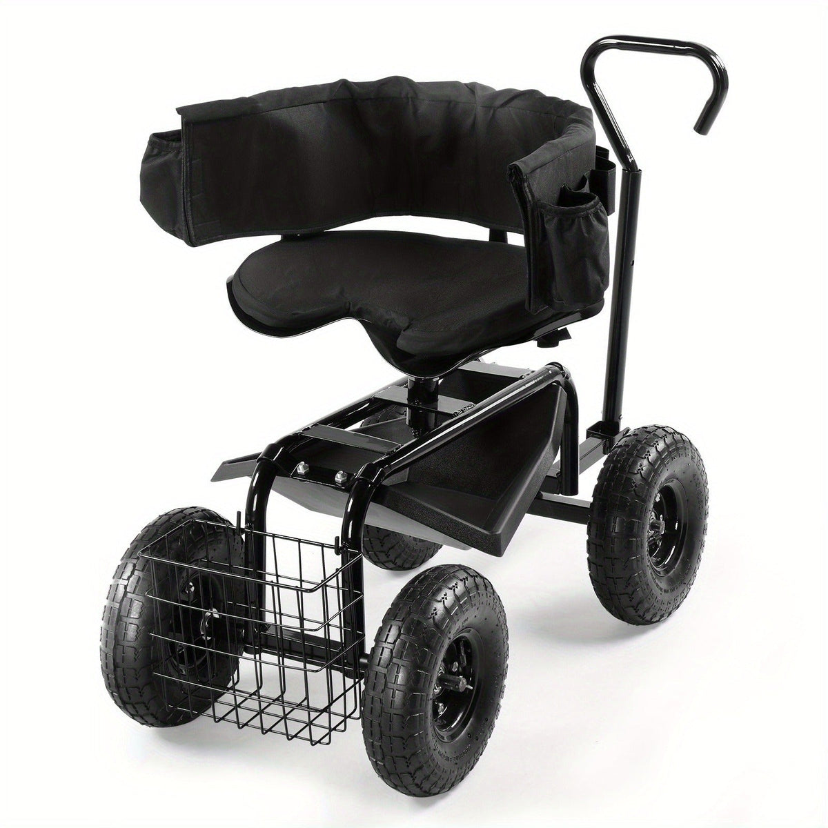Rolling Garden Seat Cart, Backrest, Cushion, Telescopic Handle & Storage Basket, Steel Frame — image 15