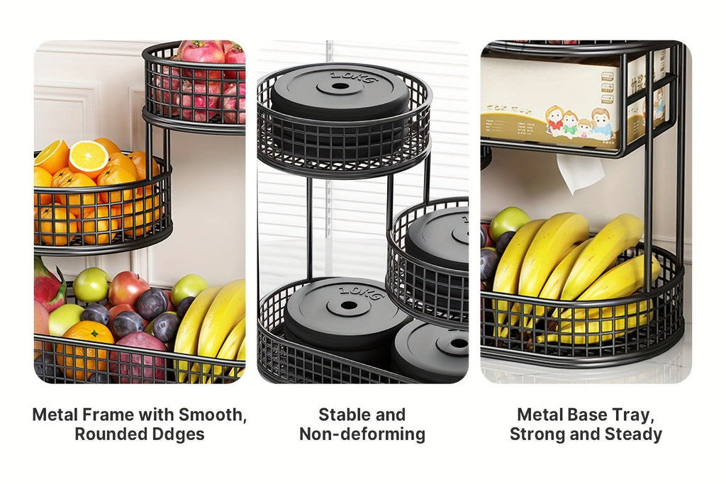 Three-Tier Black Wire Fruit Basket with Staggered Round Bowls and Rectangular Countertop Base — image 14