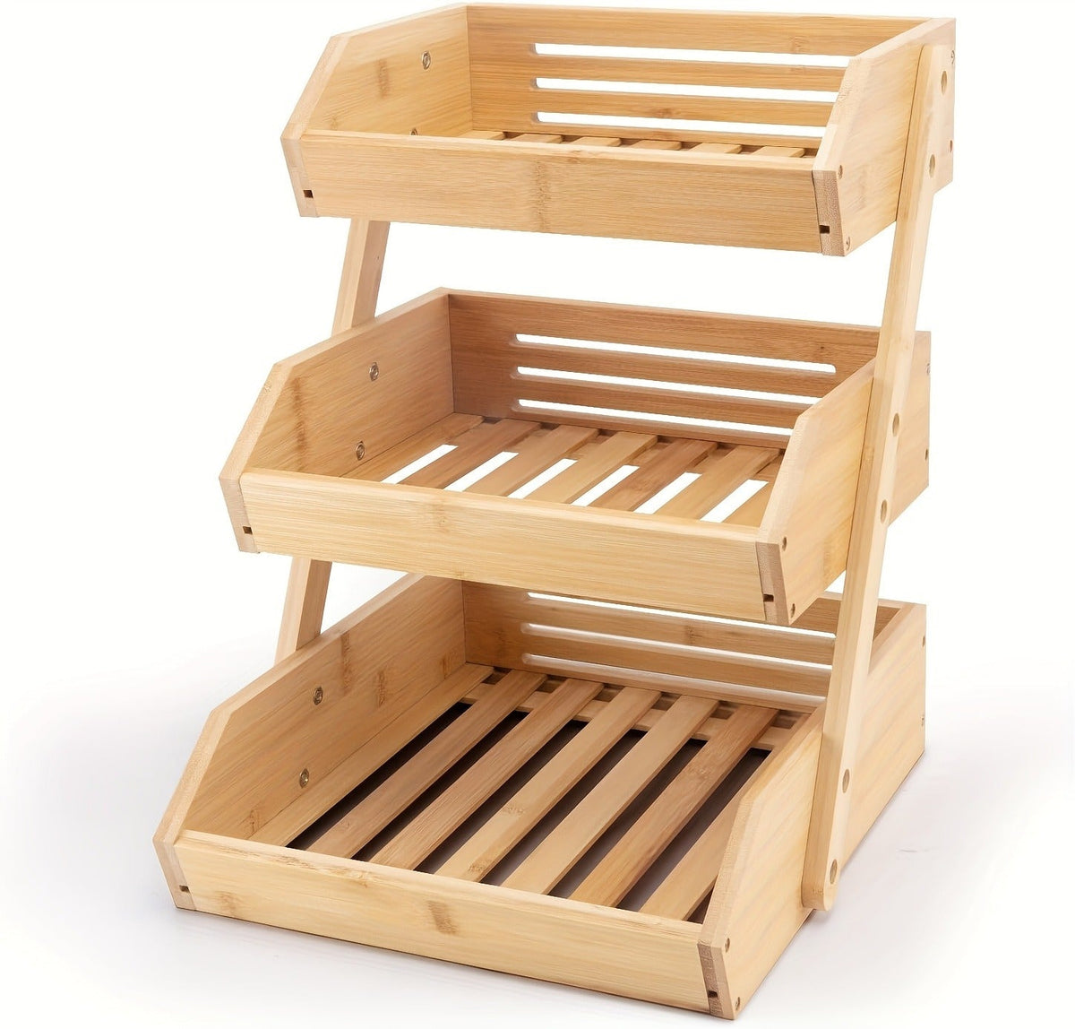 Fruit Basket Stand 2 & 3 Tier Wooden Countertop Organizer Large Capacity Kitchen Storage for Fruits Vegetables Bread Produce 