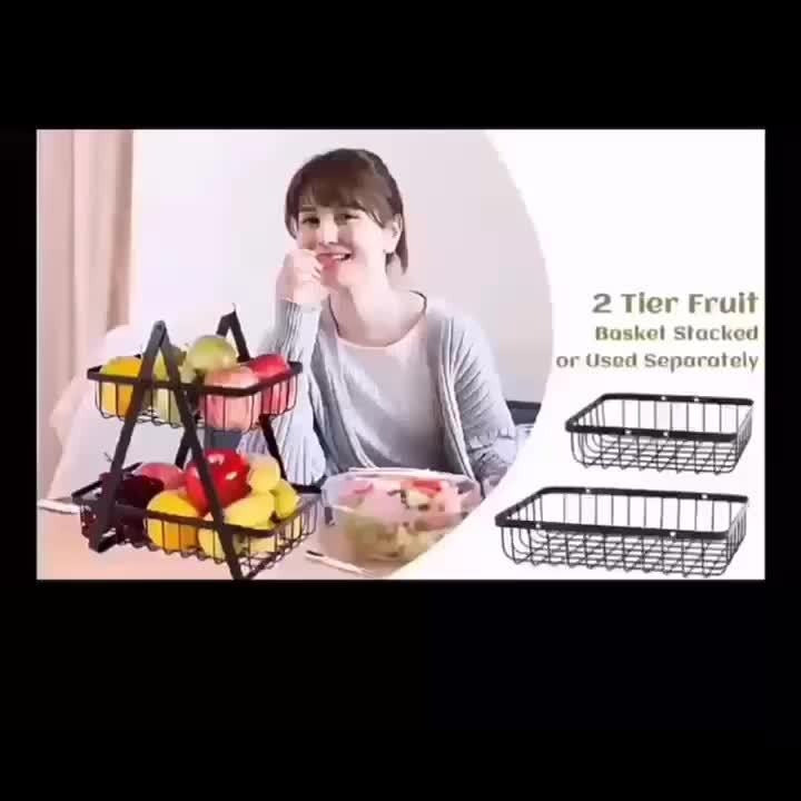 Fruit Basket Kitchen Organizer 2 or 3 Tier Metal Stand with Removable Wooden Handles for Countertop — image 15