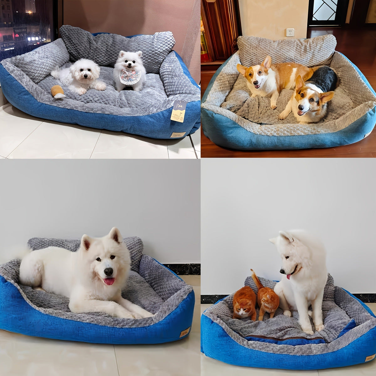 Blue-Gray Dog Bed Couch with Raised Back and Side Bolsters in Four Sizes, Plus One Random Cat Teaser — image 12