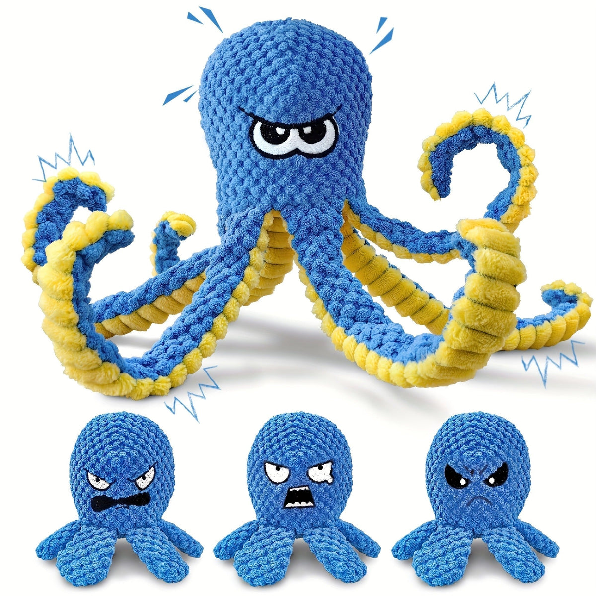 Dog Toy Octopus Plush with Built-In Squeaker and Crinkle Texture in Blue or Yellow with 1, 2 or 4-Pack Options — image 8