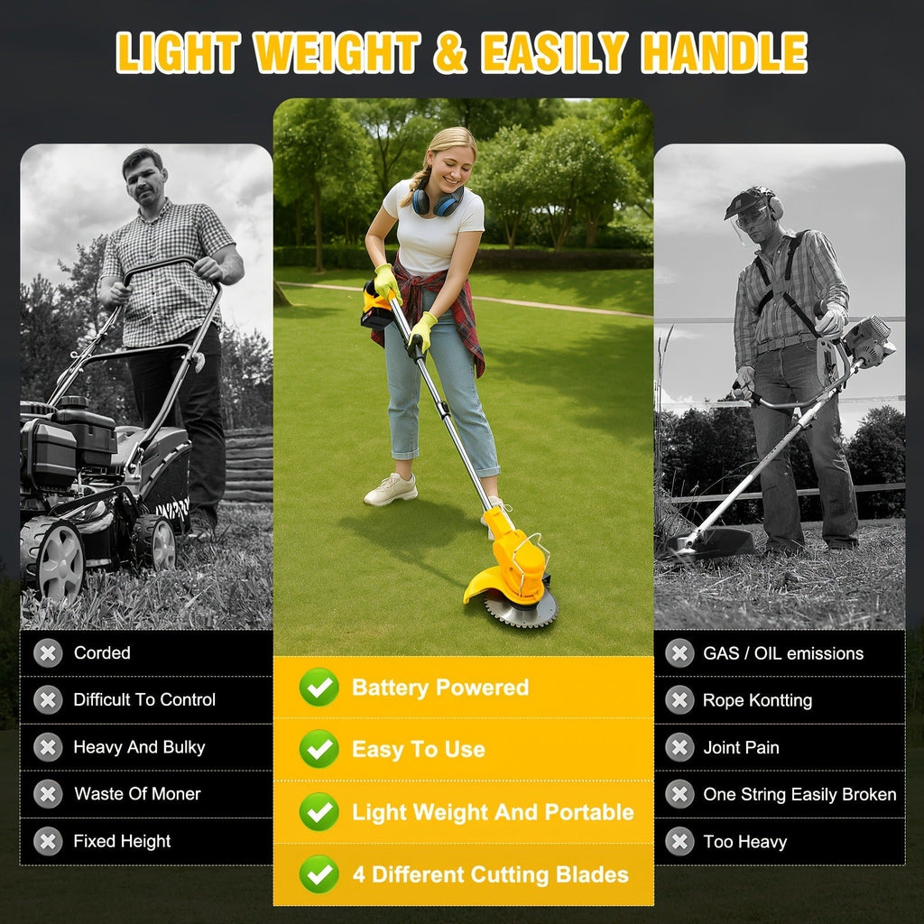 Cordless Weed Trimmer & Edger, 21V 3-in-1 Brush Cutter with 2 Batteries, Adjustable Head for Lawn — image 11