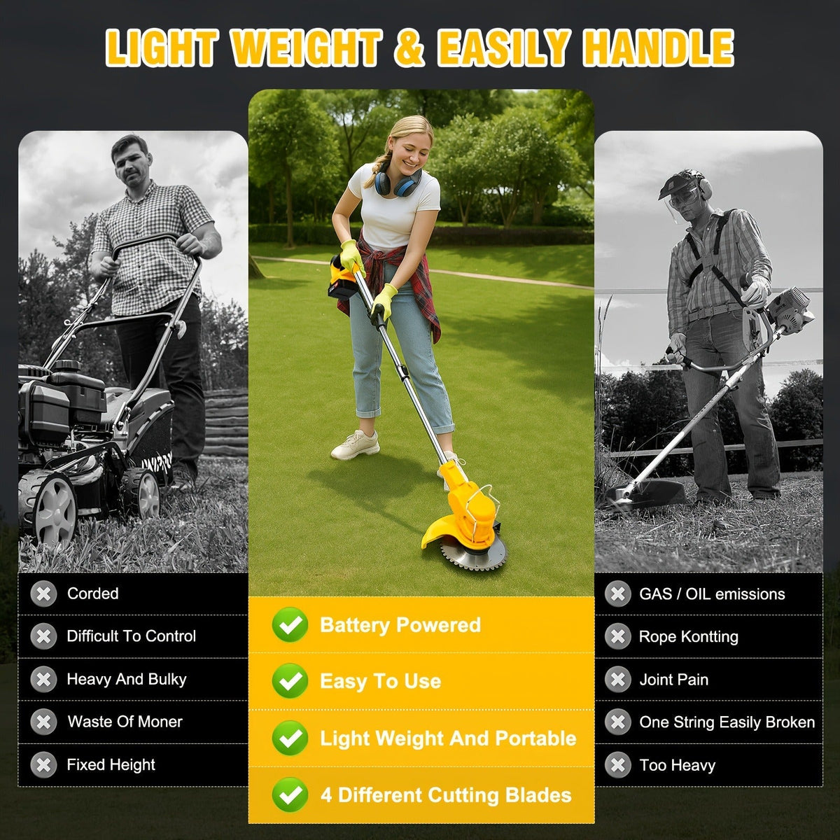 Cordless Weed Trimmer & Edger, 21V 3-in-1 Brush Cutter with 2 Batteries, Adjustable Head for Lawn — image 11