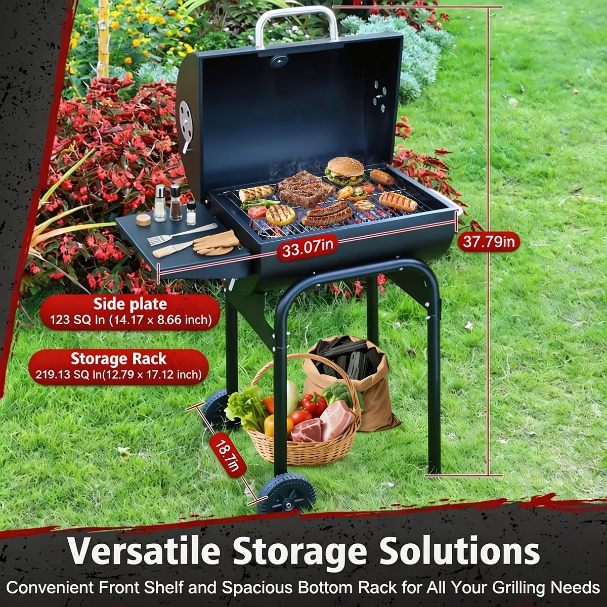 Barrel Charcoal Grill with Offset Smoker, Wheeled Cart, Side Firebox and Two Black Configuration Options — image 15
