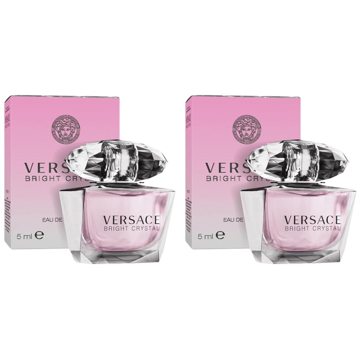 Versace Bright Crystal Eau de Toilette Mini Bottle Pair, Two 5ml Bottles with Faceted Clear Caps — image 6