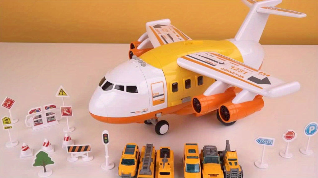 Jumbo Transport Airplane Toy for Kids with 10 Cars & Spray Mist, Cargo Plane Playset Toddler Boy Girl Birthday Gift Ages 3+ —