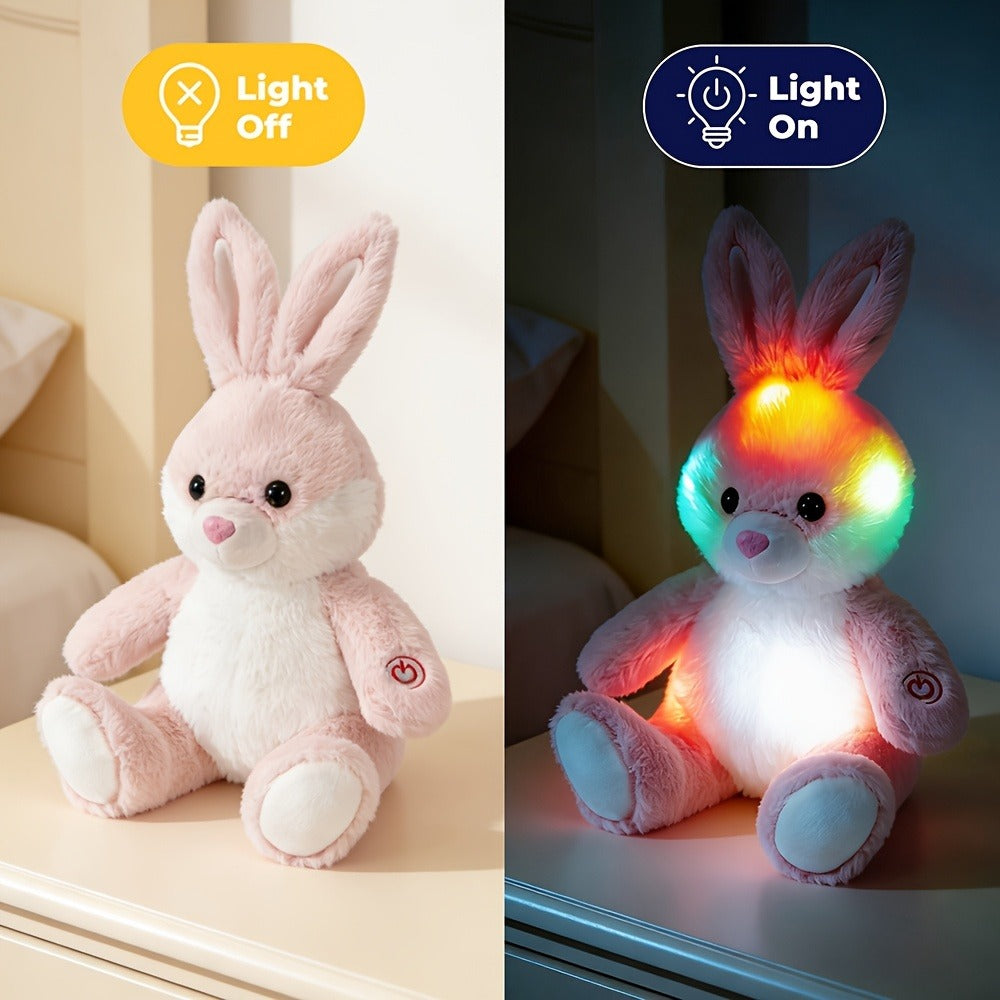 Plush Toy Light-Up Bunny in 8-Inch or 12-Inch Sizes with Pink Ears and Colorful LED Glow for Character Display, Room Decor an