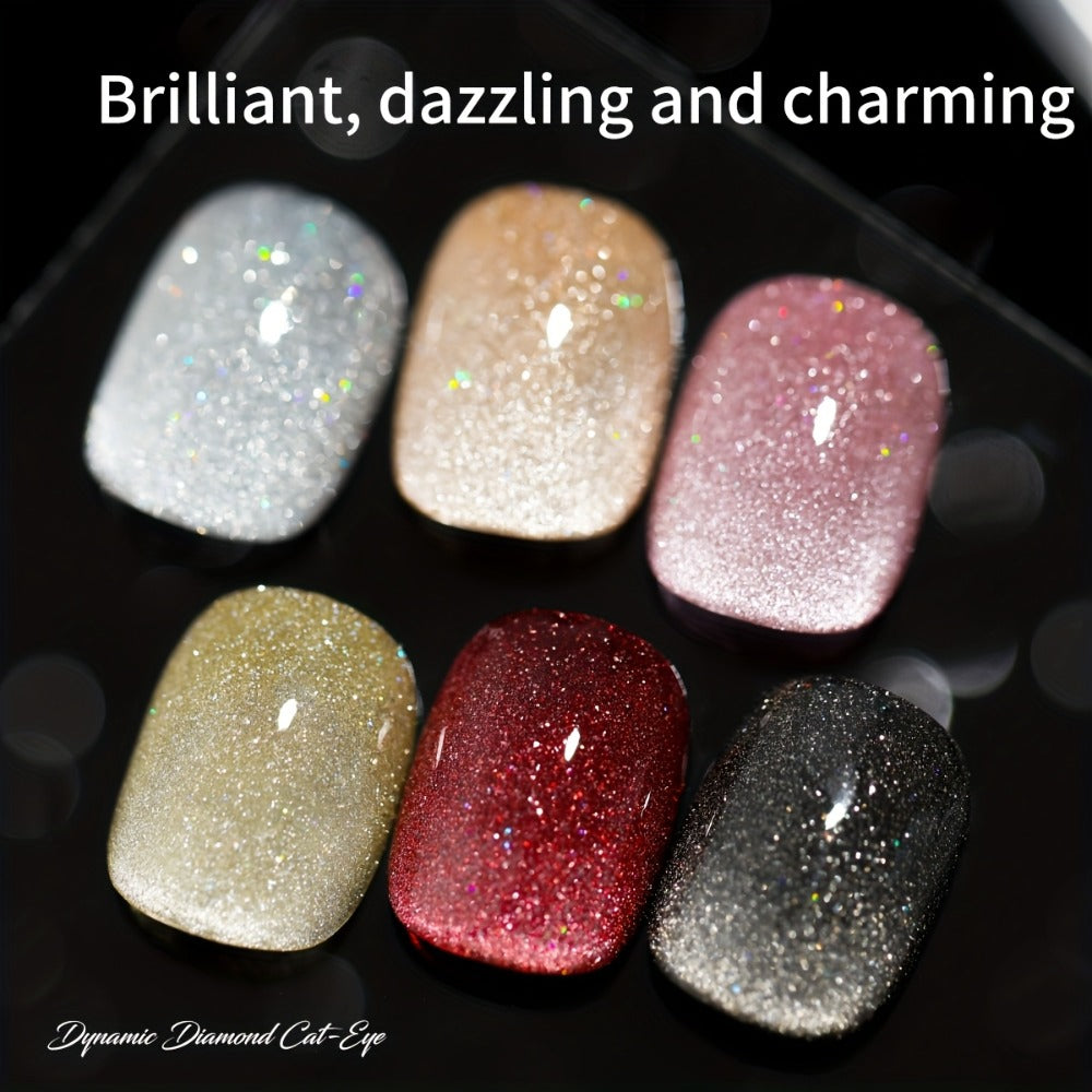 Gel Nail Polish Six-Color Magnetic Cat Eye Set with Sparkling Star and Rhinestone Effects for Nail Art — image 8