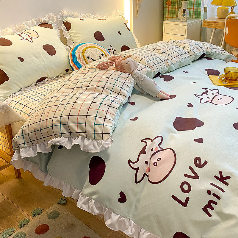 Princess Style Four-piece Bed Sheet Duvet Cover Girl's Heart Bed Cover Summer Three-piece Suit
