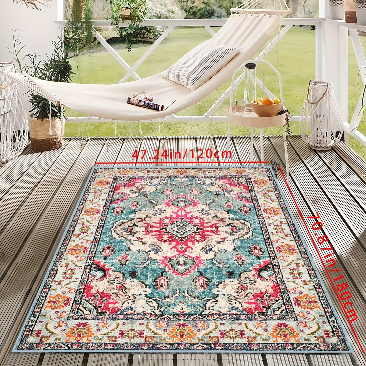 Outdoor Rug | Persian Floral Rubber Back Machine Washable Patio Garden — image 4