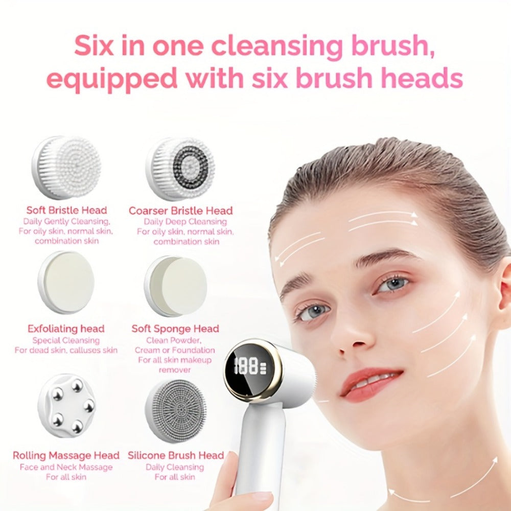 EMS Microcurrent Face Massager Device V-Face Lifting Double Chin Reducer Neck Rejuvenation 6-in-1 Brush Heads for Home or Sal