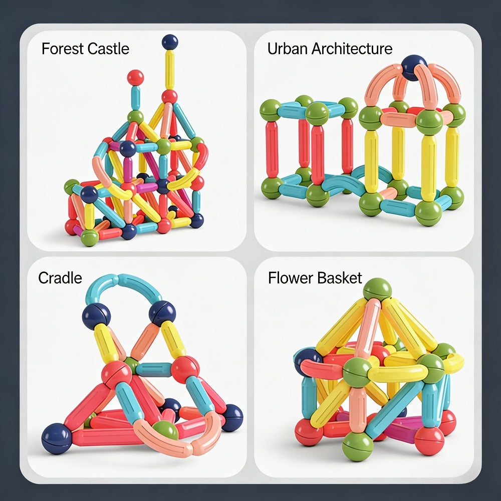 Magnetic Stick and Ball Building Set in 28-Piece or 58-Piece Multicolor Options for Pictured 3D Shapes — image 5