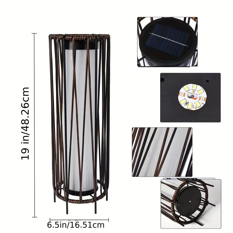 Outdoor Solar Floor Lamp with Rattan Decor Shade