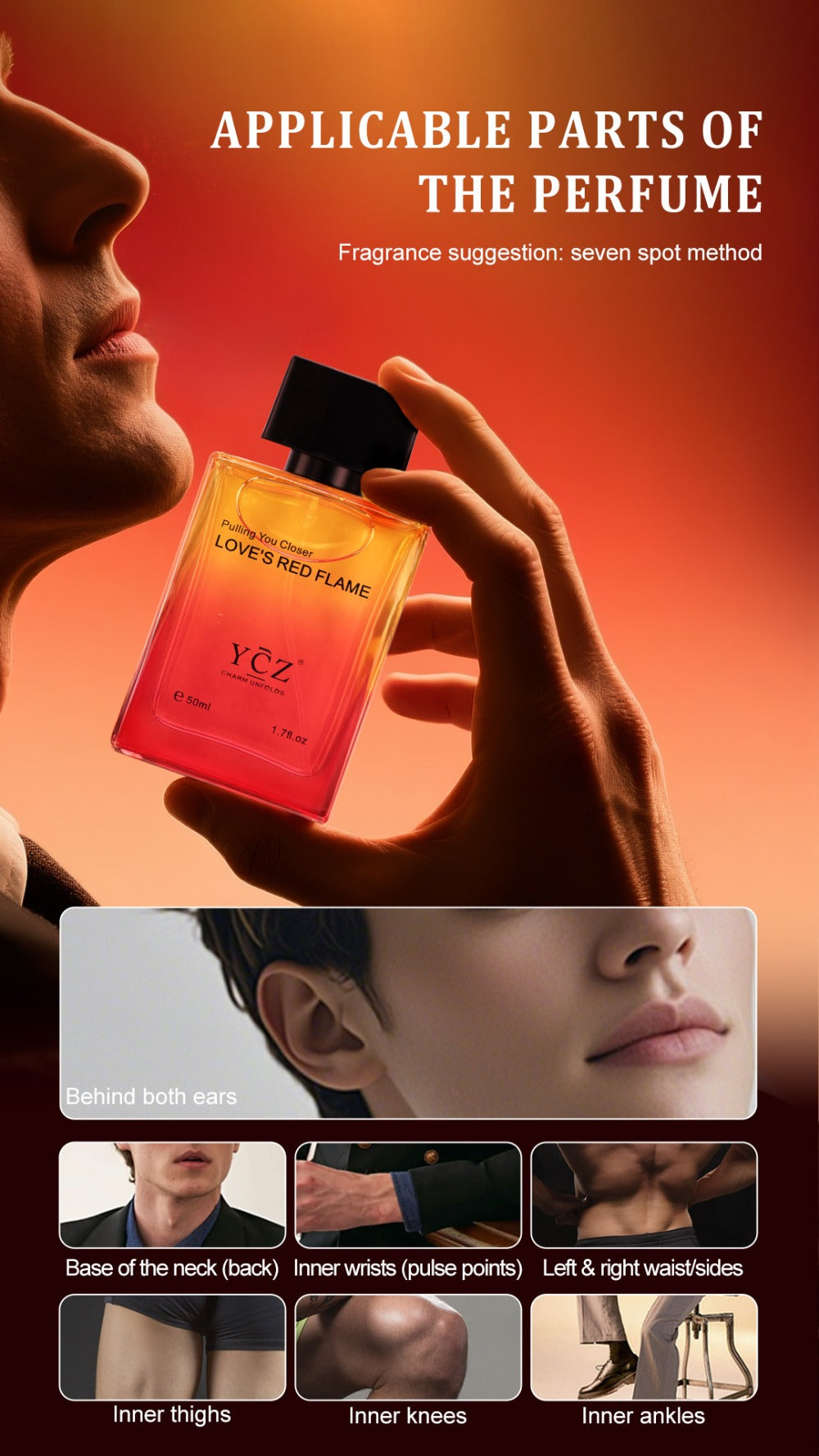 Cologne Eau de Parfum for Men YCZ LOVE'S RED 1.7 fl oz Spray with Red Glass Bottle and Box — image 12