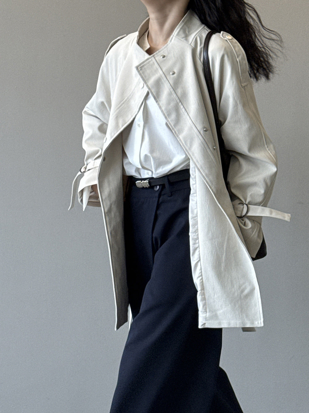 Stand Collar Trench Coat For Women Loose Casual Jacket