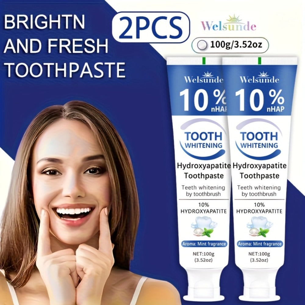 Two-Pack 100g Mint Toothpaste Tubes with 10% Hydroxyapatite Highlighted on the Package Labels — image 3