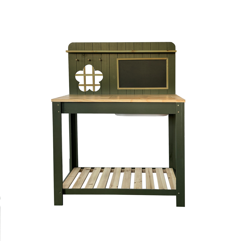 Potting Bench with Blackboard Removable Sink Hooks Double Shelf for Garden — image 18
