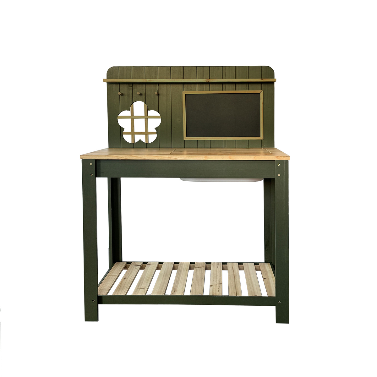 Potting Bench with Blackboard Removable Sink Hooks Double Shelf for Garden — image 18