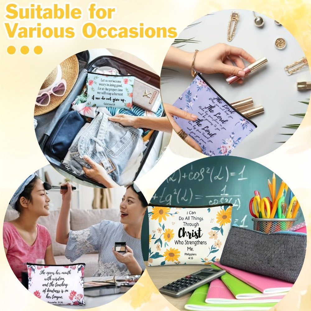 Thirty-Piece Bible Verse Makeup Bag Set with Mixed Printed Designs, 23 x 15cm Pouches and Black Zippers — image 5