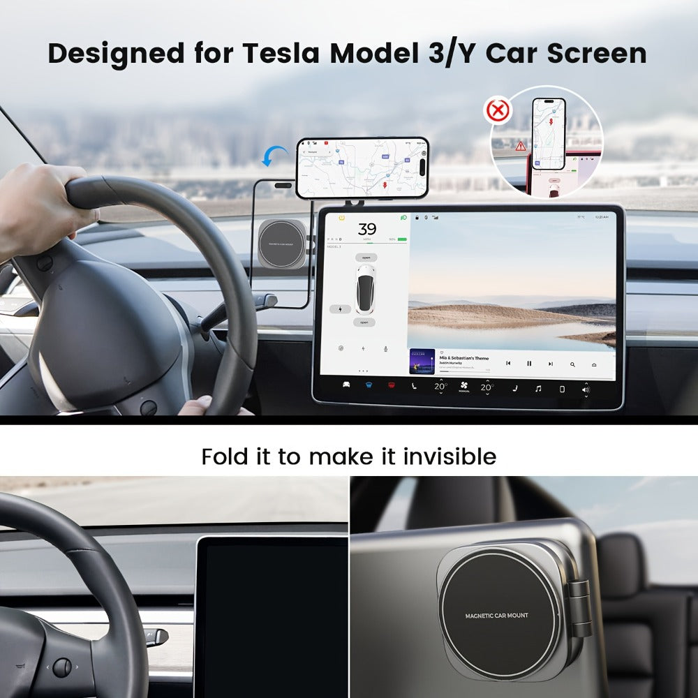 Foldable Magnetic Car Phone Mount for Pictured Model 3 or Model Y Center-Screen Installation — image 4